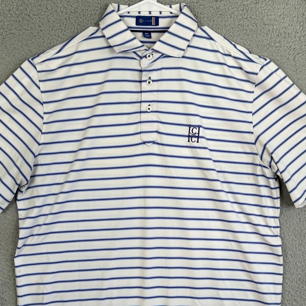 Stitch Polo Shirt Mens Medium Large Blue Golf Rugby Stripes Performance Stretch